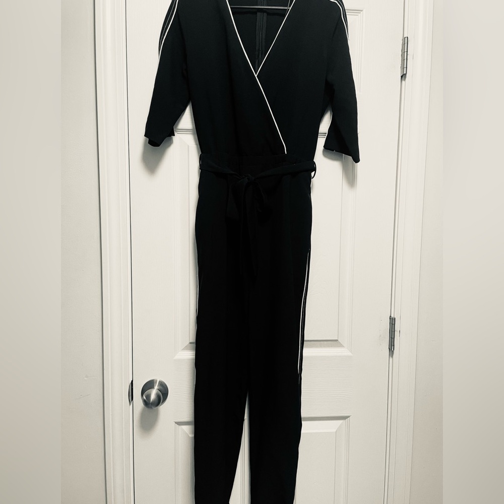 Zara Black Wrap Jumpsuit with White Trim